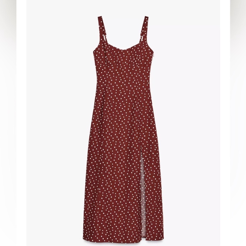 ZARA BLOGGERS FAV LINEN POLKA DOT MIDI DRESS